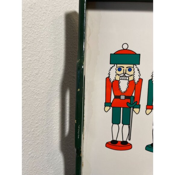 Vintage Nutcracker Themed Serving Tray With Green Wooden Frame & Handles - Picture 6 of 7